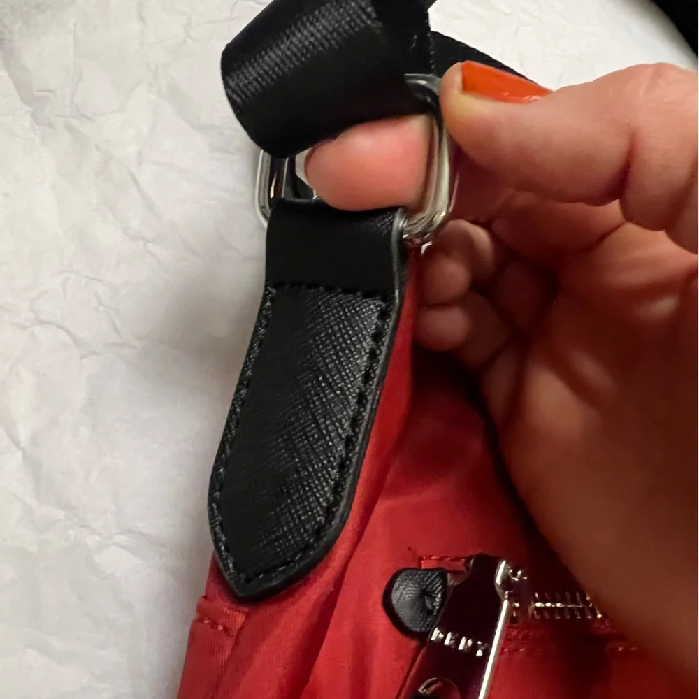 DKNY Gia Red with Black Strap Nylon Crossbody bag